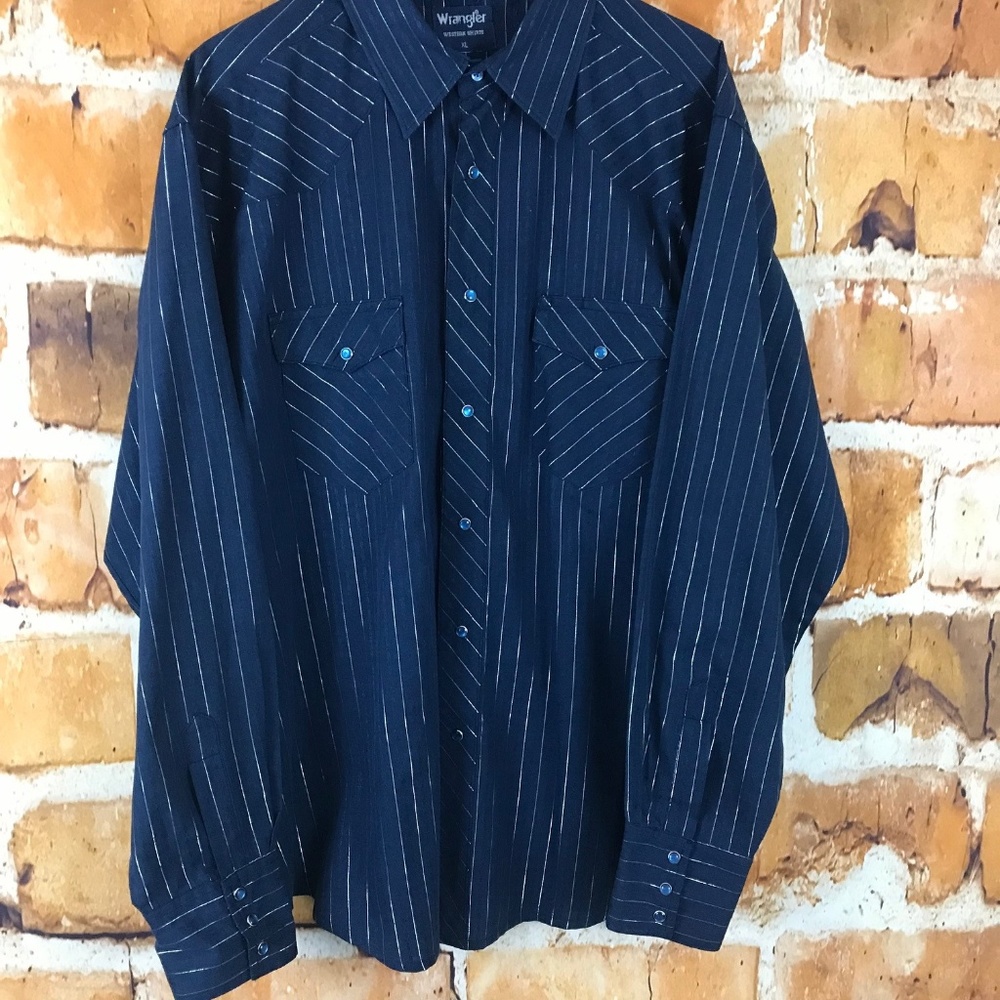 Wrangler Western Shirt Mens XL Pearl Snap Blue